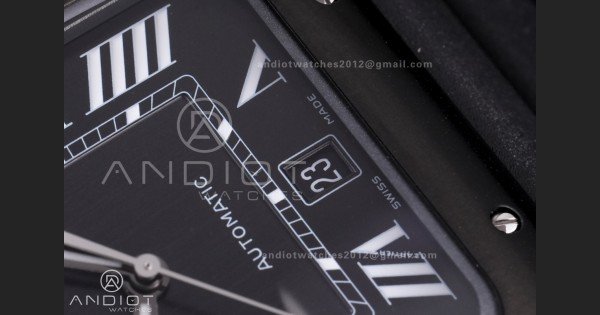 Santos de Cartier 40mm PVD BVF 1:1 Best Edition Black Dial on Black Leather Strap MIYOTA 9015 - Image 6