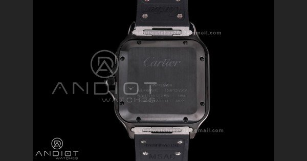 Santos de Cartier 40mm PVD BVF 1:1 Best Edition Black Dial on Black Leather Strap MIYOTA 9015 - Image 7