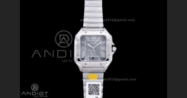 Santos de Cartier 40mm SS AF 1:1 Best Edition Grey Dial on SS SmartLinks Bracelet MIYOTA 9015