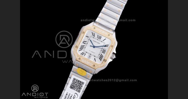 Santos de Cartier 40mm SS AF 1:1 Best Edition White Dial YG Diamond Bezel on SS SmartLinks Bracelet MIYOTA 9015 - Image 2