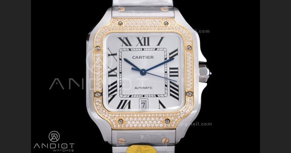 Santos de Cartier 40mm SS AF 1:1 Best Edition White Dial YG Diamond Bezel on SS SmartLinks Bracelet MIYOTA 9015 - Image 3