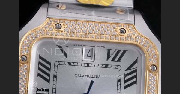 Santos de Cartier 40mm SS AF 1:1 Best Edition White Dial YG Diamond Bezel on SS SmartLinks Bracelet MIYOTA 9015 - Image 6