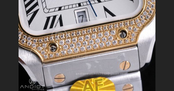 Santos de Cartier 40mm SS AF 1:1 Best Edition White Dial YG Diamond Bezel on SS SmartLinks Bracelet MIYOTA 9015 - Image 7