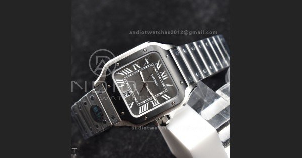 Santos de Cartier 40mm SS BVF 1:1 Best Edition Gray Dial Black Bezel on SS Bracelet MIYOTA 9015 - Image 3