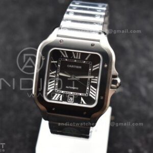 Santos de Cartier 40mm SS BVF 1:1 Best Edition Gray Dial Black Bezel on SS Bracelet MIYOTA 9015
