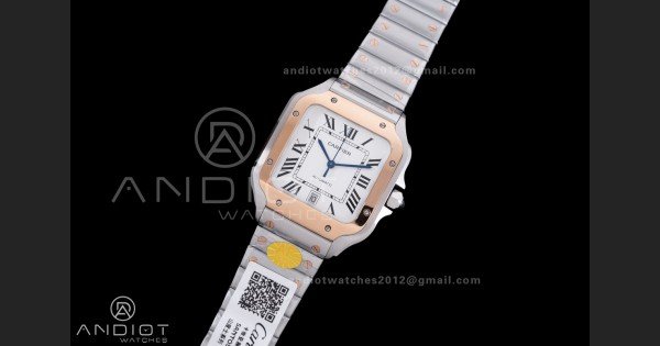 Santos de Cartier 40mm SS/RG AF 1:1 Best Edition White Dial on SS SmartLinks Bracelet MIYOTA 9015 - Image 2
