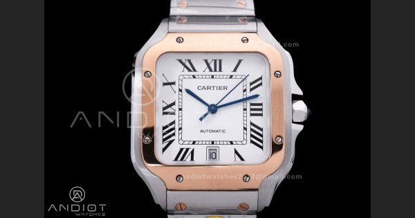 Santos de Cartier 40mm SS/RG AF 1:1 Best Edition White Dial on SS SmartLinks Bracelet MIYOTA 9015 - Image 3