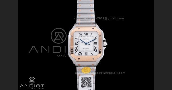 Santos de Cartier 40mm SS/RG AF 1:1 Best Edition White Dial on SS SmartLinks Bracelet MIYOTA 9015