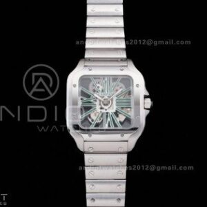 Santos de Cartier Skeleton SS MLF Skeleton Green Dial on SS SmartLink Bracelet 9611MC Super Clone