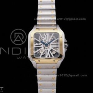 Santos de Cartier Skeleton SS/YG MLF Skeleton Dial on SS/YG SmartLink Bracelet 9611MC Super Clone