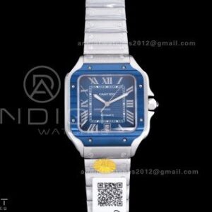 Santos de Cartier XL 40mm SS AF Blue Dial Blue Bezel SS Bracelet MIYOTA 9015