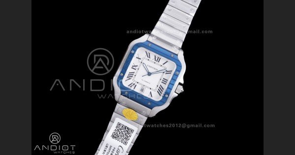 Santos de Cartier XL 40mm SS AF White Dial Blue Bezel SS Bracelet MIYOTA 9015 - Image 2