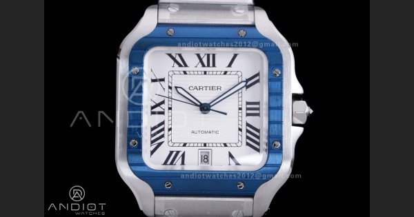 Santos de Cartier XL 40mm SS AF White Dial Blue Bezel SS Bracelet MIYOTA 9015 - Image 3