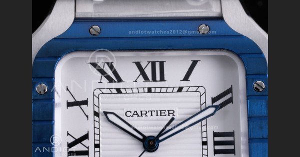 Santos de Cartier XL 40mm SS AF White Dial Blue Bezel SS Bracelet MIYOTA 9015 - Image 4