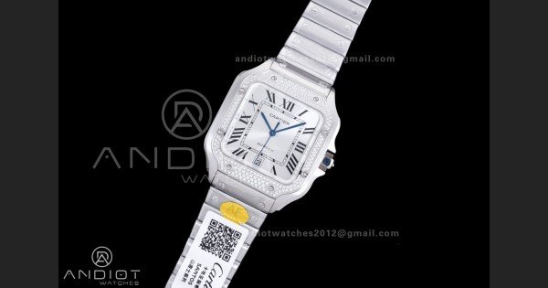 Santos de Cartier XL 40mm SS AF White Dial Diamond Bezel SS Bracelet MIYOTA 9015 - Image 2