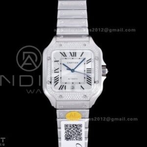Santos de Cartier XL 40mm SS AF White Dial Diamond Bezel SS Bracelet MIYOTA 9015