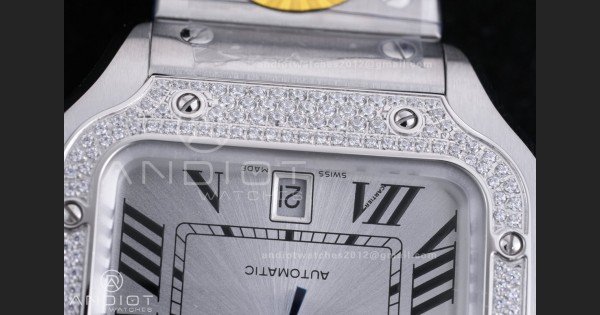Santos de Cartier XL 40mm SS AF White Dial Diamond Bezel SS Bracelet MIYOTA 9015 - Image 6