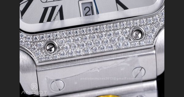 Santos de Cartier XL 40mm SS AF White Dial Diamond Bezel SS Bracelet MIYOTA 9015 - Image 7