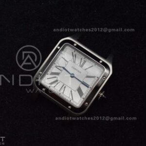 Santos Dumont 31.4mm SS AF 1:1 Best Edition Silver Dial on Black Leather Strap A157