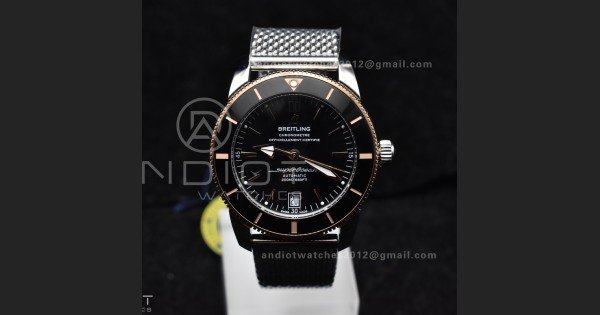 SuperOcean Heritage II BLSF 42mm SS Black Dial Black Ceramic Bezel on RG Bezel and Rubber Bracelet A2824 - Image 2