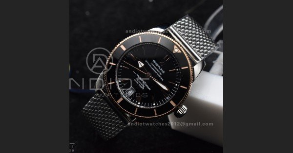 SuperOcean Heritage II BLSF 42mm SS Black Dial Black Ceramic Bezel on RG Bezel and Rubber Bracelet A2824 - Image 3