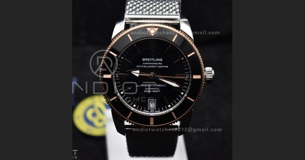 SuperOcean Heritage II BLSF 42mm SS Black Dial Black Ceramic Bezel on RG Bezel and Rubber Bracelet A2824 - Image 4