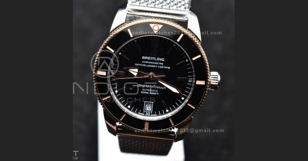SuperOcean Heritage II BLSF 42mm SS Black Dial Black Ceramic Bezel on RG Bezel and Rubber Bracelet A2824 - Image 5