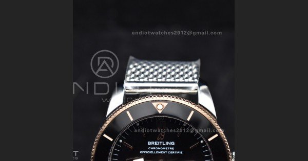 SuperOcean Heritage II BLSF 42mm SS Black Dial Black Ceramic Bezel on RG Bezel and Rubber Bracelet A2824 - Image 6