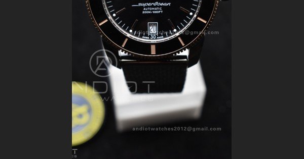 SuperOcean Heritage II BLSF 42mm SS Black Dial Black Ceramic Bezel on RG Bezel and Rubber Bracelet A2824 - Image 7
