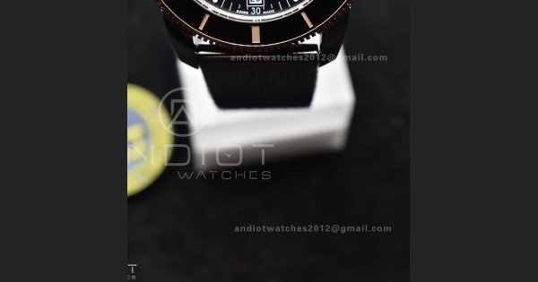 SuperOcean Heritage II BLSF 42mm SS Black Dial Black Ceramic Bezel on RG Bezel and Rubber Bracelet A2824 - Image 8
