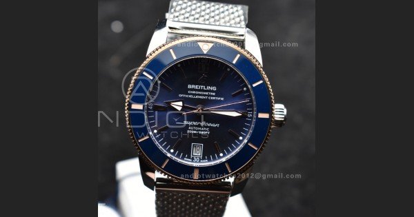 SuperOcean Heritage II BLSF 42mm SS Blue Dial Blue Ceramic Bezel on RG Bezel and Mesh Bracelet A2824 - Image 6