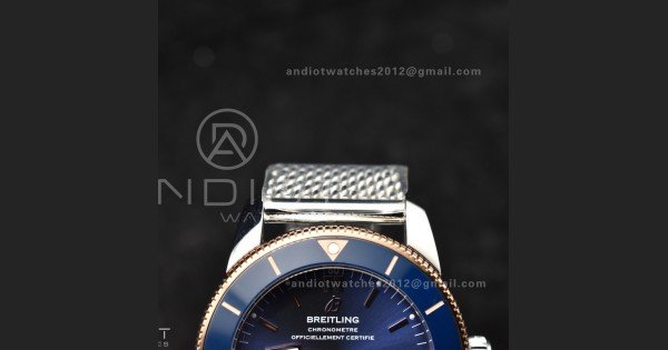 SuperOcean Heritage II BLSF 42mm SS Blue Dial Blue Ceramic Bezel on RG Bezel and Mesh Bracelet A2824 - Image 7