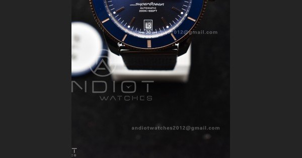 SuperOcean Heritage II BLSF 42mm SS Blue Dial Blue Ceramic Bezel on RG Bezel and Mesh Bracelet A2824 - Image 8