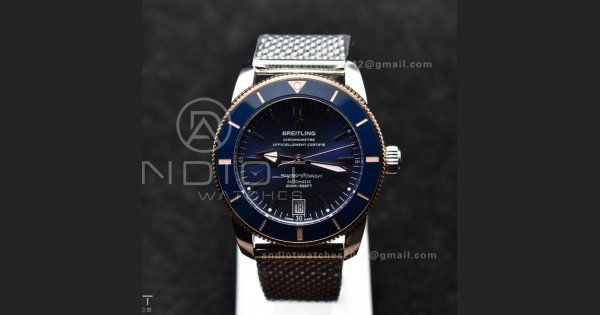 SuperOcean Heritage II BLSF 42mm SS Blue Dial Blue Ceramic Bezel on RG Bezel and Mesh Bracelet A2824