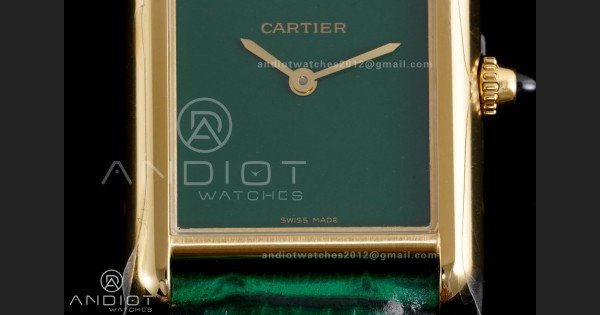 Tank Must 25.5mm YG AF 1:1 Best Edition Green Dial On Green Leather Ronda Quartz - Image 5