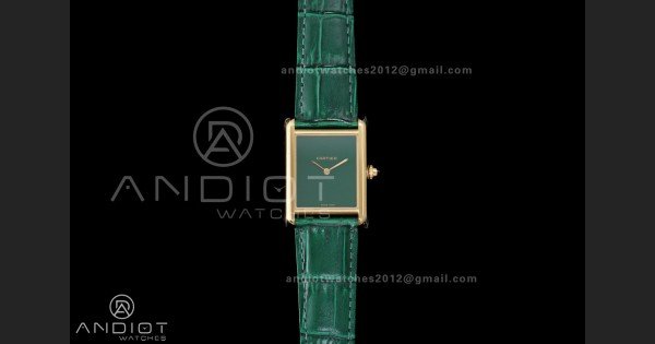 Tank Must 25.5mm YG AF 1:1 Best Edition Green Dial On Green Leather Ronda Quartz