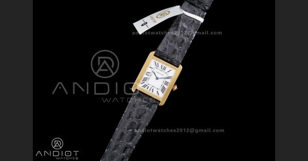 Tank Solo Ladies 24.4mm YG AF 1:1 Best Edition White Dial on Black Croco Leather Strap Ronda Quartz - Image 2