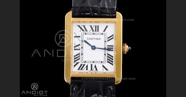 Tank Solo Ladies 24.4mm YG AF 1:1 Best Edition White Dial on Black Croco Leather Strap Ronda Quartz - Image 3