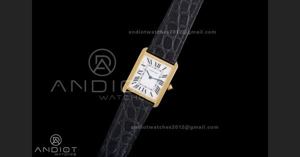 Tank Solo Ladies 27.4mm YG AF 1:1 Best Edition White Dial on Black Croco Leather Strap Ronda Quartz - Image 2