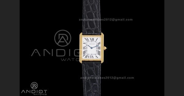 Tank Solo Ladies 27.4mm YG AF 1:1 Best Edition White Dial on Black Croco Leather Strap Ronda Quartz
